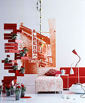 创意,概念,客厅,红色