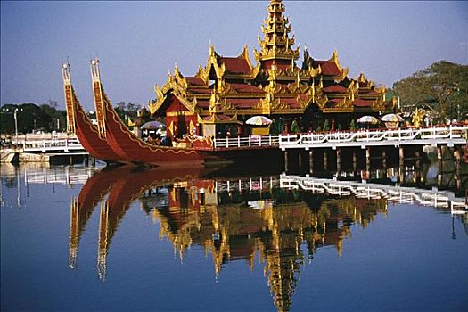 宫殿,驳船,湖,曼德勒,缅甸