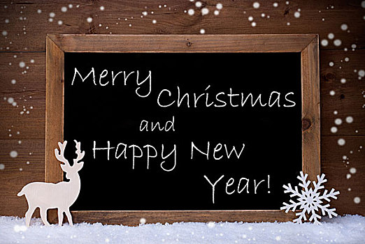 旧式,卡,黑板,雪,圣诞快乐,新年快乐