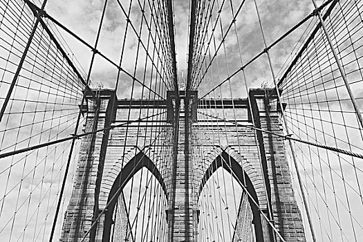 仰视,布鲁克林大桥,天空,纽约,美国