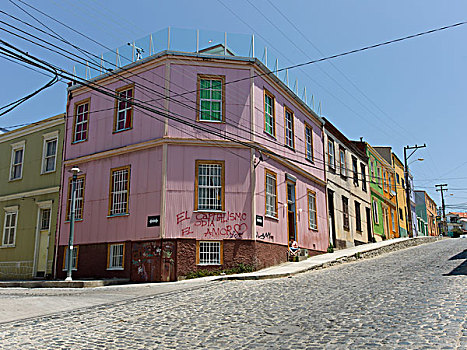 建筑,鹅卵石,街道,瓦尔帕莱索,智利