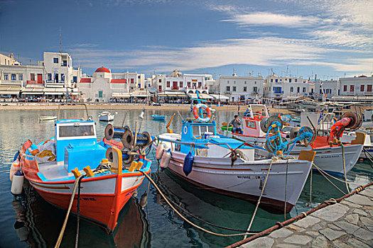 希腊,米克诺斯岛,港口,彩色,老,渔船