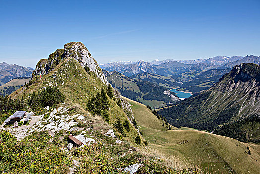 风景,阿尔卑斯山,高山湖,靠近,蒙特勒,沃州,瑞士