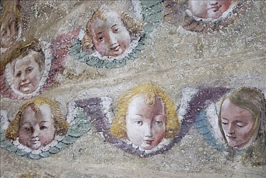 脸,小天使,壁画,石膏,玛丽亚,朝圣教堂,山谷,提洛尔,奥地利,欧洲