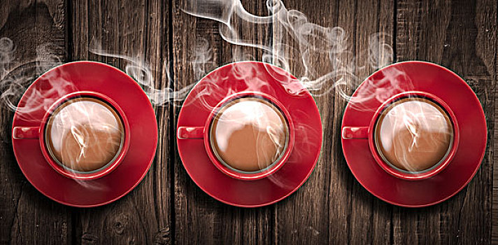 俯视,红色,茶杯,木桌子