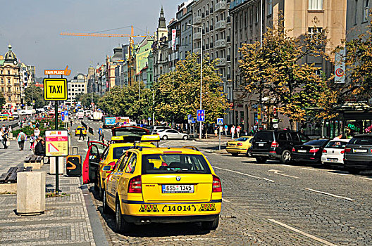 出租车站,文森拉斯广场,老城,布拉格,捷克共和国,欧洲