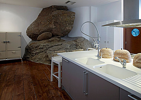 厨房操作台,水槽,巨大,漂石,厨房