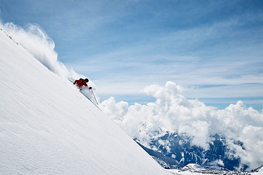风景,男性,滑雪,陡峭,山坡,隆河阿尔卑斯山省,法国