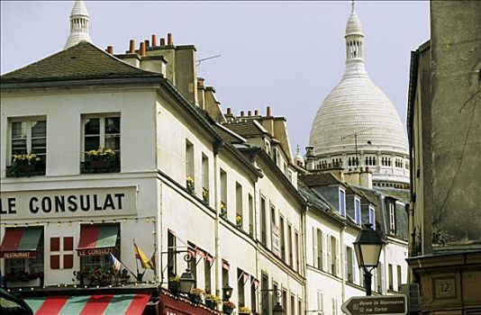 法国,巴黎,蒙马特尔,餐馆,大教堂,背景