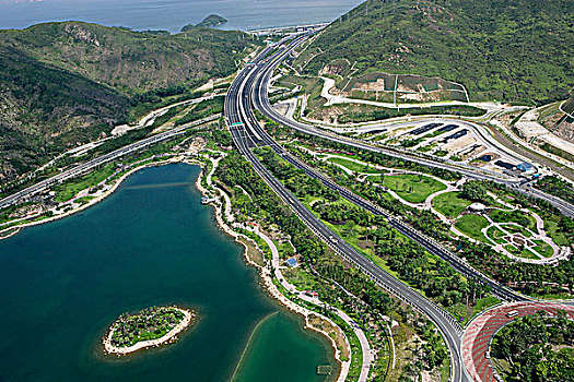 航拍,俯视,晴朗,湾,公园,大屿山,香港