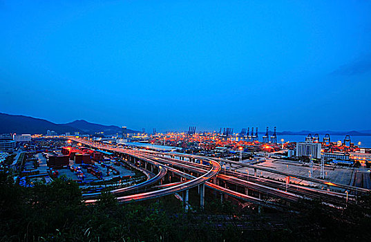 深圳交通,港口,海边,集装箱,立交桥,夜景