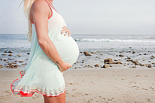 怀孕,美女,海滩