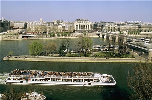 法国,巴黎,巴黎新桥,河船