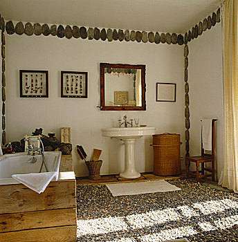 乡村,浴室,遮盖,小,鹅卵石,墙壁,装饰,行列,石头,房瓦