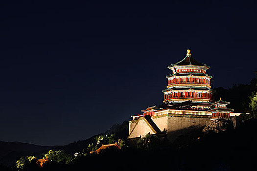 北京颐和园佛香阁夜景