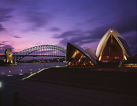 剧院,悉尼海港大桥,日落