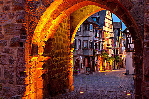 石头,进入,大门,中世纪,乡村,葡萄酒,路线,阿尔萨斯,法国