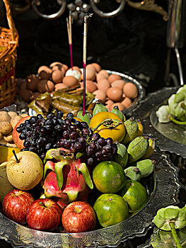 水果,宗教祭品,庙宇,大皇宫,曼谷,泰国