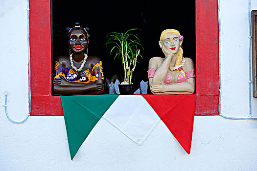 女人,雕塑,窗边,欧鲁普雷,米纳斯吉拉斯州,巴西,南美