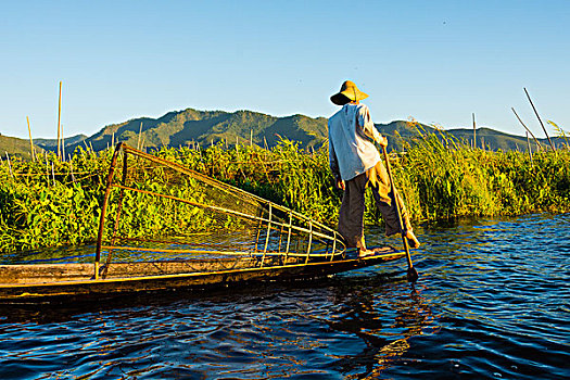 缅甸,掸邦,茵莱湖,渔民,划船,脚