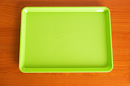 绿色,托盘,木桌子