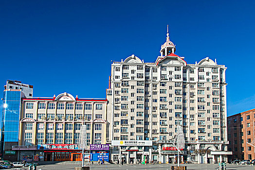 黑龙江省佳木斯市都市高楼景观