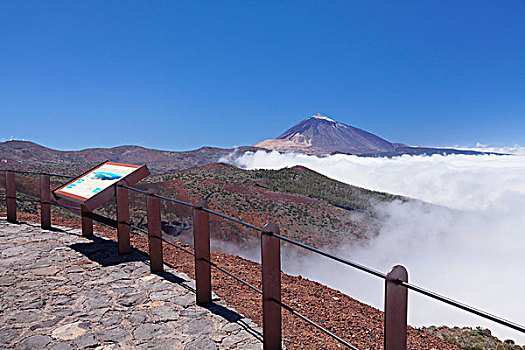 视点,远眺,泰德峰,火山,云,泰德国家公园,特内里费岛,加纳利群岛,西班牙,欧洲