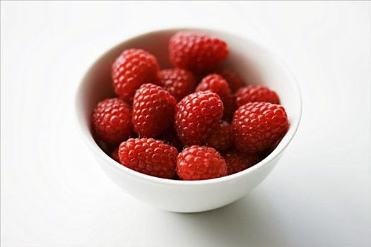 新鲜,树莓,白色,碗