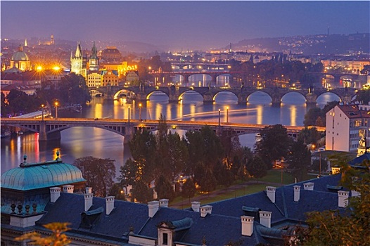 俯视,桥,伏尔塔瓦河,布拉格