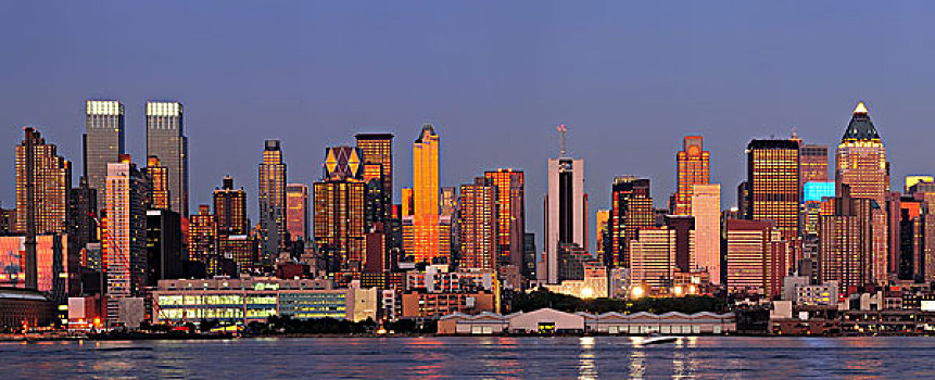纽约,曼哈顿,日落,全景