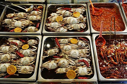 韩国料理,烹饪,蟹肉,海鲜,市场,首尔,韩国,亚洲