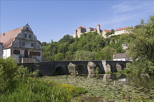 城堡,河,巴伐利亚