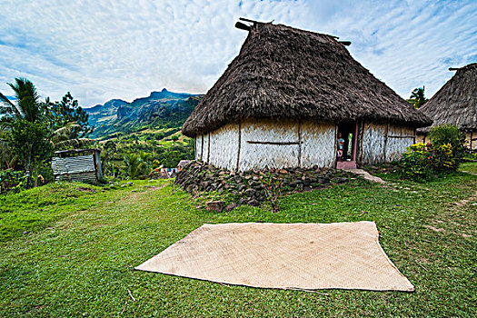 传统,茅草屋顶,屋顶,小屋,高地,维提岛,斐济,南太平洋