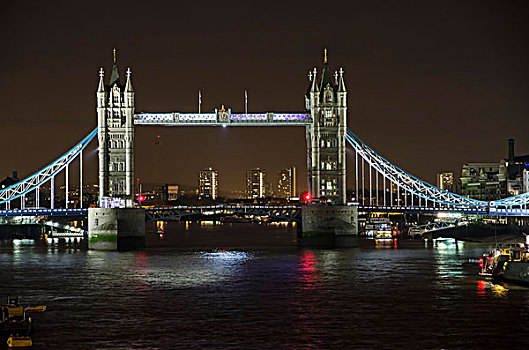 光亮,塔桥,夜晚,泰晤士河,伦敦,英格兰,英国,欧洲
