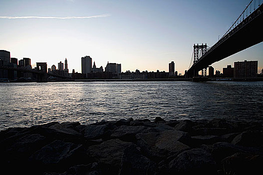 曼哈顿大桥,天际线,日落,纽约