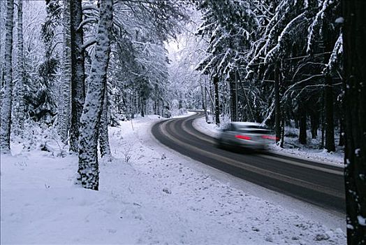 汽车,驾驶,冬天,道路