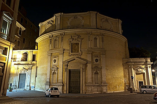 圆形,教堂,夜晚,建造,室内,一个,四个,角度,塔,广场,罗马,意大利,欧洲