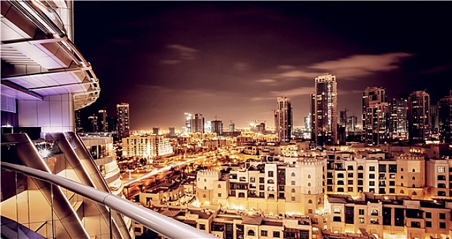 漂亮,夜晚,城市,迪拜