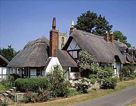茅草屋顶,房子,教堂,英格兰