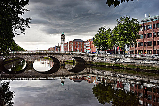 桥,上方,利菲河,都柏林,爱尔兰