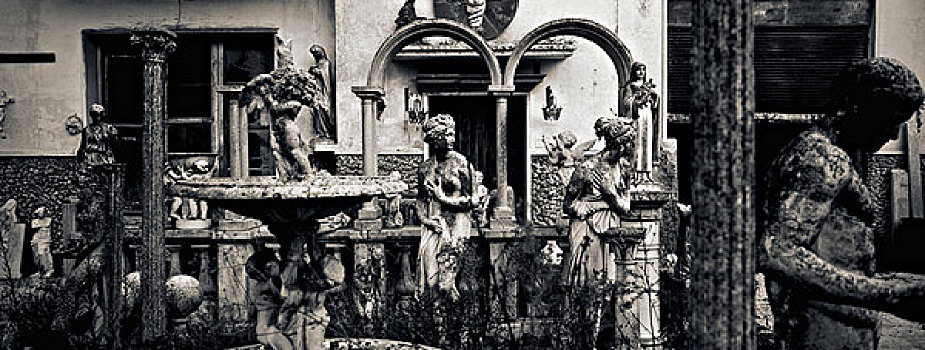 老,雕塑,院子,罗马,意大利,欧洲
