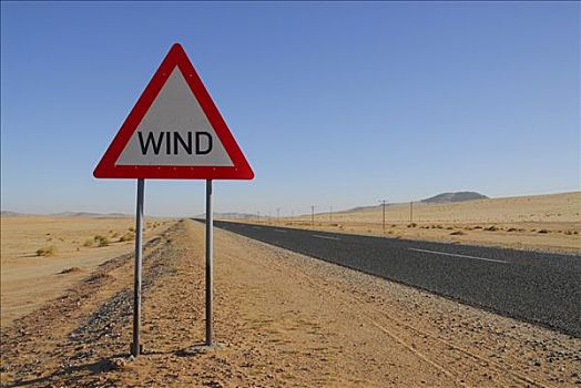 路标,警告,风,公路,靠近,纳米比亚,非洲