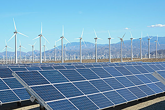 光电,太阳能电池板,风轮机,风电场,棕榈泉,加利福尼亚,美国,太阳能,安装