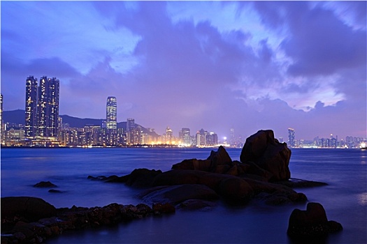 香港,夜景,岩石海岸