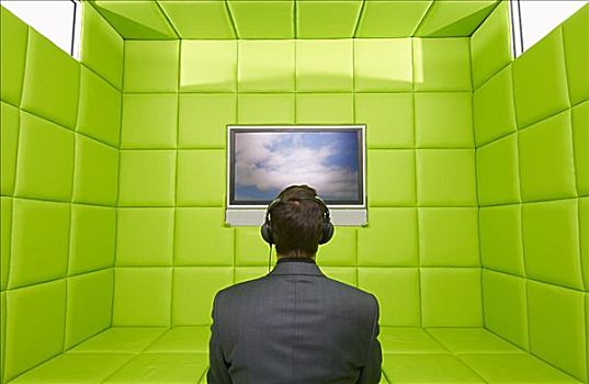 男人,看电视,绿色,房间