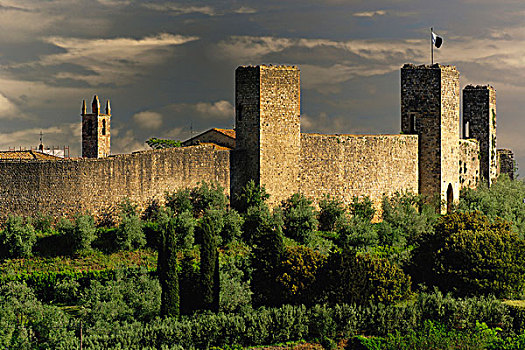 城墙,蒙特利格奥尼,锡耶纳省,乌云,意大利,区域,托斯卡纳