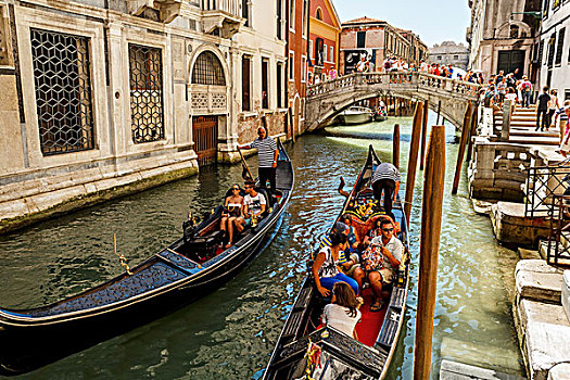 平底船夫,旅游,运河,威尼斯,意大利