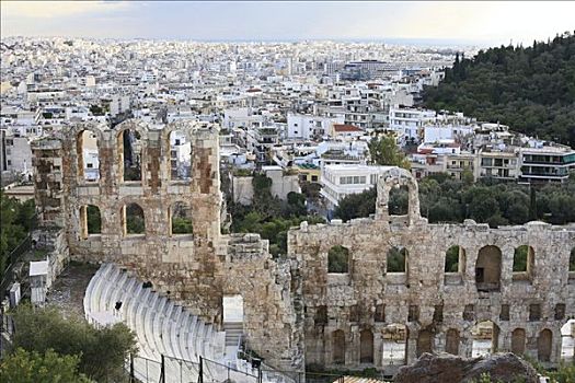 古迹,卫城,远眺,延伸,城市,雅典,希腊
