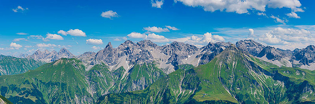 山脉全景,山脊,阿尔卑斯山,巴伐利亚,德国,欧洲