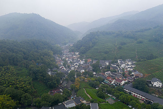 航拍西湖龙井村